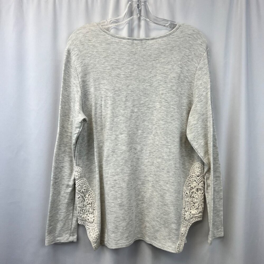 Christopher & Banks Womens Round Kneck Top Heather Gray/Ivory Lace Trim Large - Picture 7 of 9